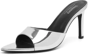 Susanny Women's Sandals Heels Mule High Heels Pointed Open Toe Sandals Sexy Slip on Heeled Summer Casual Wedding Prom Party Comfortable Dressy Shoes