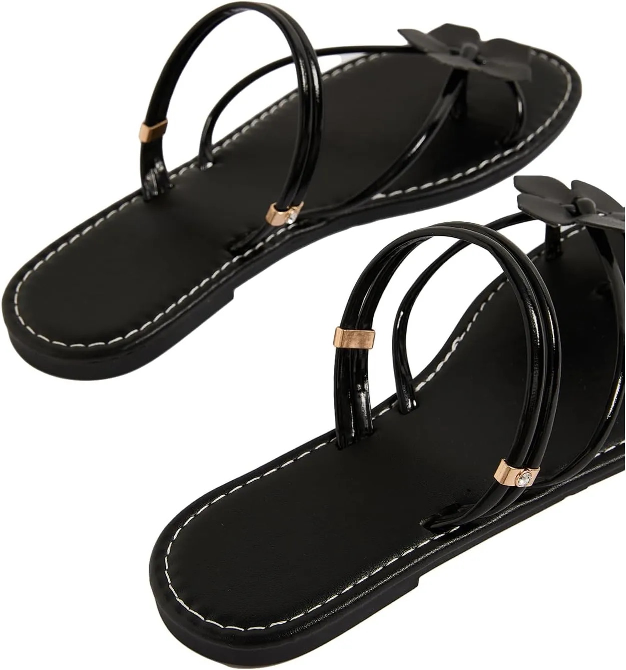 SweatyRocks Women's Toe Rings Flat Sandals 3D Floral Open Toe Summer Strappy Sandal