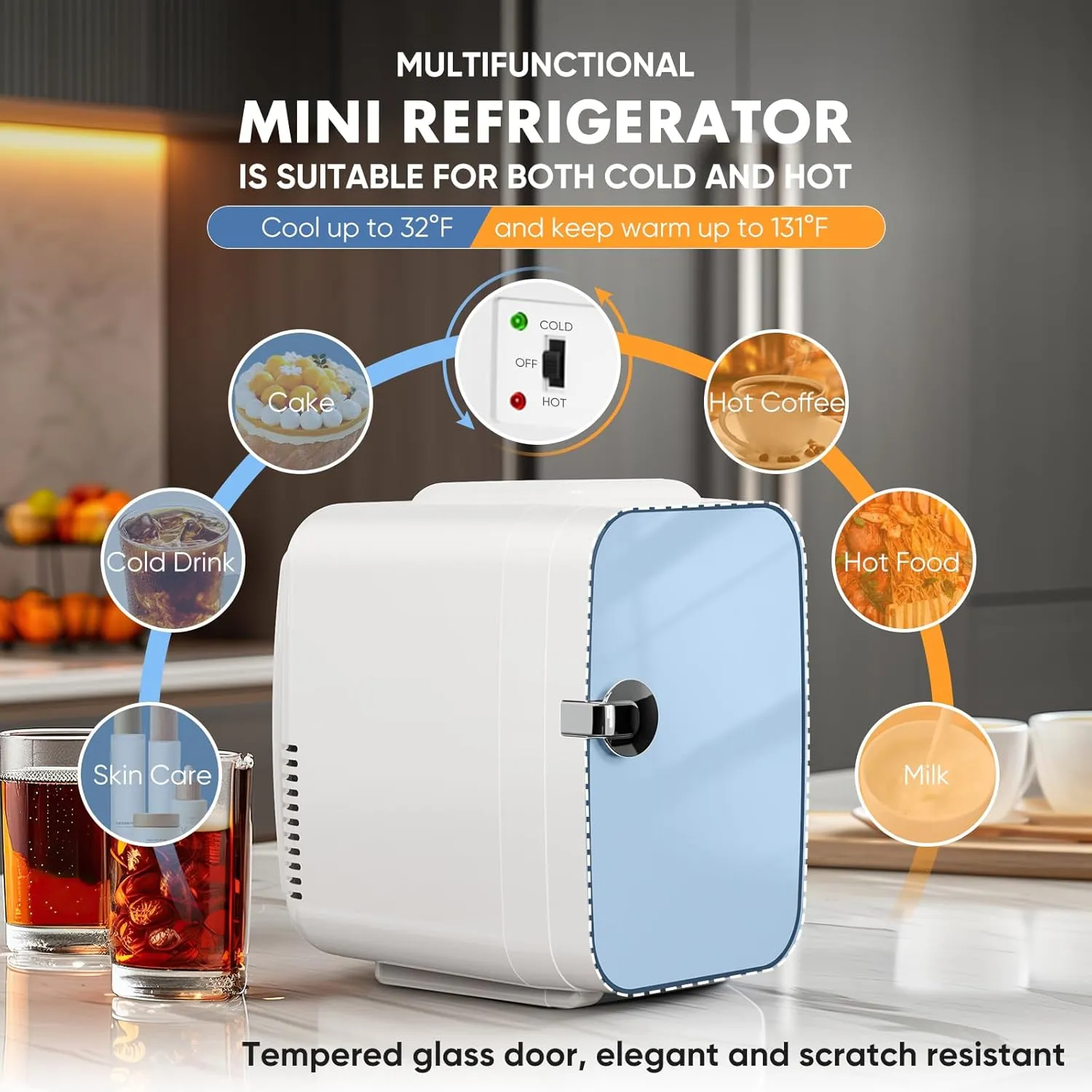 Sweetcrispy Mini Fridge, Portable Small Refrigerator 4L/6 Can Cooler & Warmer Compact Fridges for SkinCare, Food and Drinks, Bedroom, Dorm, Car, Office, White