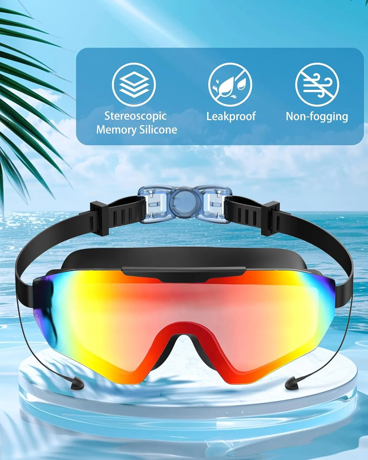 Swim Goggles for Men & Adults – Anti-Fog Full-Coverage Swimming Goggles, 3-Color UV Lens & Detachable