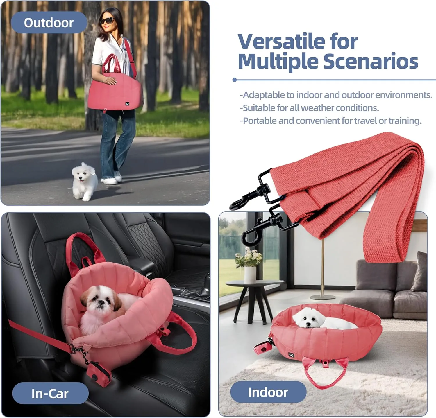 Sytopia Dog Bag Carrier for Small and Medium Dogs, Waterproof and Washable, Travel Pets Purse up to 25 Lbs, Car Seat & Bed, Adjustable Leashes, Pink