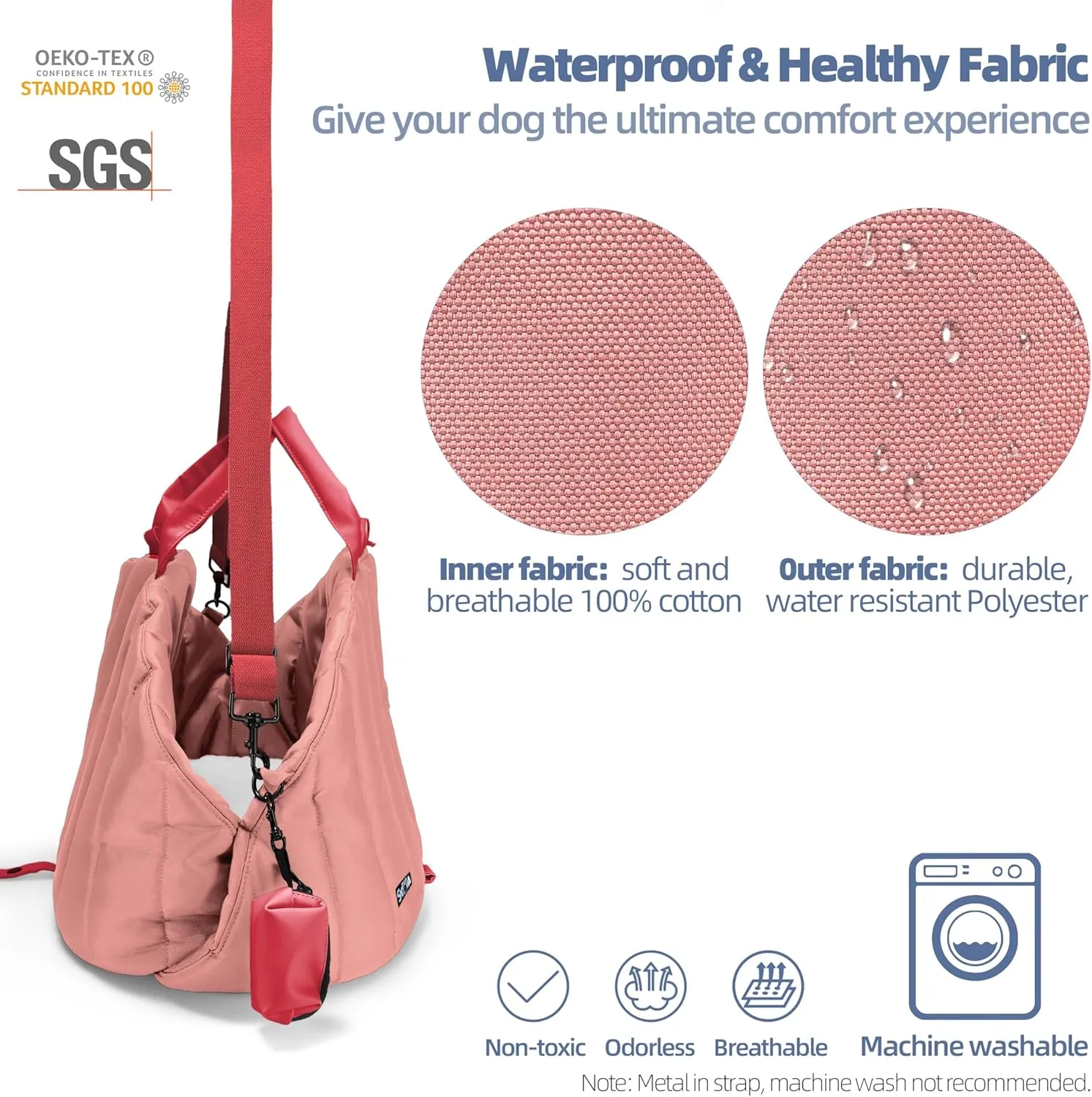 Sytopia Dog Bag Carrier for Small and Medium Dogs, Waterproof and Washable, Travel Pets Purse up to 25 Lbs, Car Seat & Bed, Adjustable Leashes, Pink