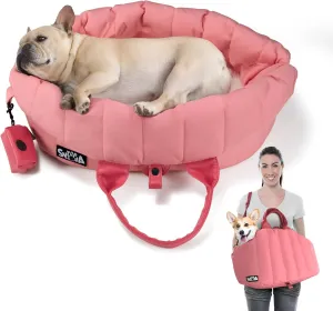 Sytopia Dog Bag Carrier for Small and Medium Dogs, Waterproof and Washable, Travel Pets Purse up to 25 Lbs, Car Seat & Bed, Adjustable Leashes, Pink
