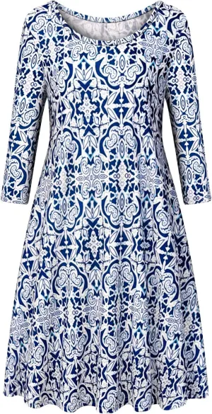 Tanst Sky Womens Casual Round Neck Plus Size Floral Tunic Shirt Dress with Pockets