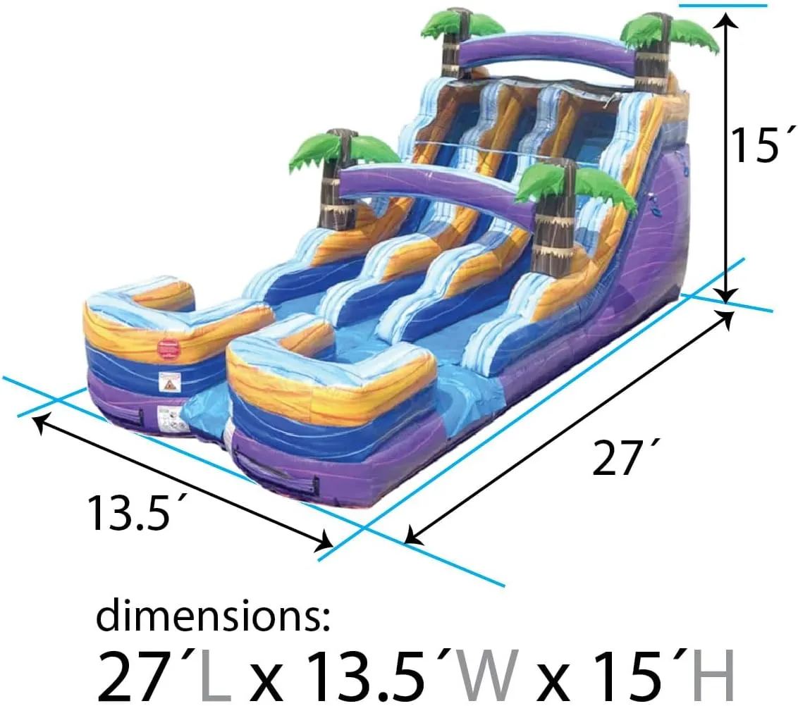 TentandTable Dual Lane Inflatable Water Slide for Kids and Adults, Commercial Grade Giant Blow Up Backyard Water Fun, Includes Electric Air Blower, 27' L x 13.5' W x 15' H, Tropical Purple Marble