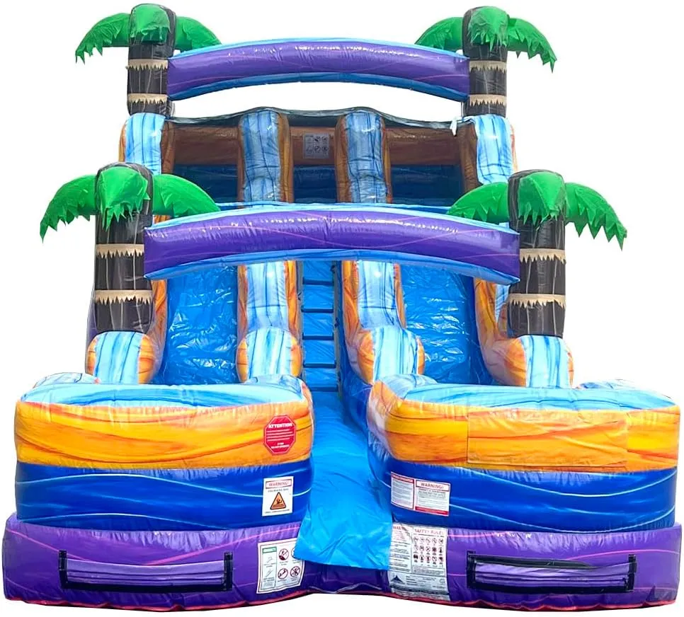 TentandTable Dual Lane Inflatable Water Slide for Kids and Adults, Commercial Grade Giant Blow Up Backyard Water Fun, Includes Electric Air Blower, 27' L x 13.5' W x 15' H, Tropical Purple Marble