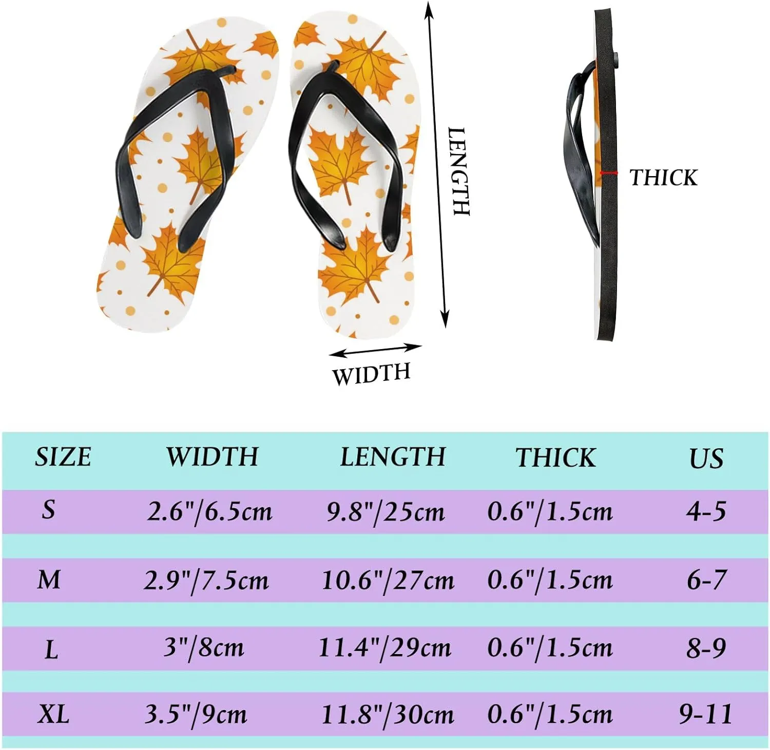Thong Slippers Flip Flops for Women - Autumn Falling Maple Leaf Casual Flat Slide Beach Slippers Sandals Shower Shoes
