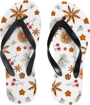 Thong Slippers Flip Flops for Women Winter Tree Berries Star Casual Flat Slide Beach Slippers Sandals Shower Shoes