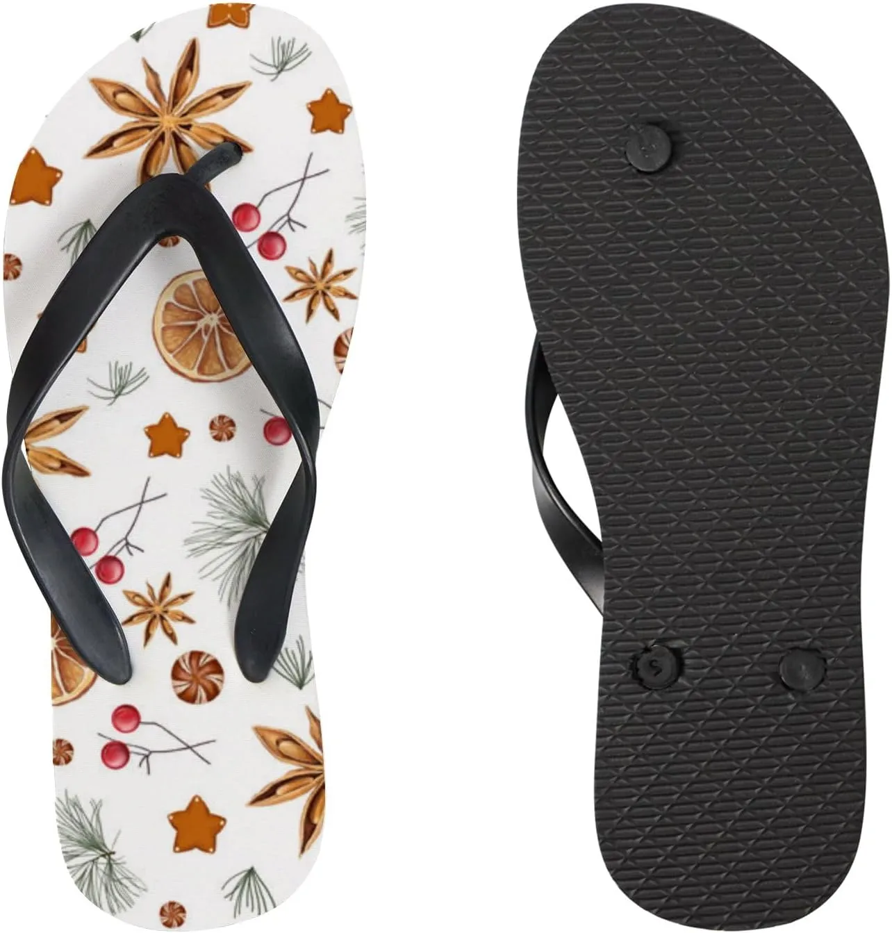 Thong Slippers Flip Flops for Women Winter Tree Berries Star Casual Flat Slide Beach Slippers Sandals Shower Shoes