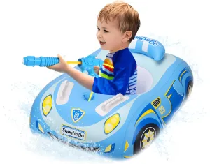 Toddler Pool Float Toddler Floaties with Water Gun Baby Pool Float Car Floaties Pool Floats for Toddlers 1-3 Baby Swim Float with Water Cannon Gun for Kids Age1-5 Inflatable Boat Ride-on for Boy Girl