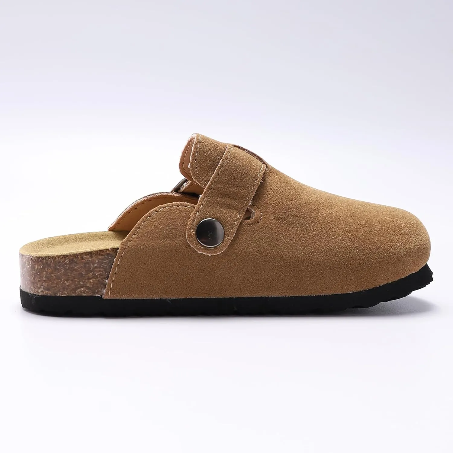 Toddler Suede Clogs Kids Cute Clogs Boys Girls Cork Sandals Adjustable Buckle Mules Indoor Outdoor Slip-on Slippers Potato Shoes