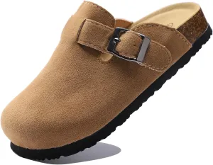 Toddler Suede Clogs Kids Cute Clogs Boys Girls Cork Sandals Adjustable Buckle Mules Indoor Outdoor Slip-on Slippers Potato Shoes