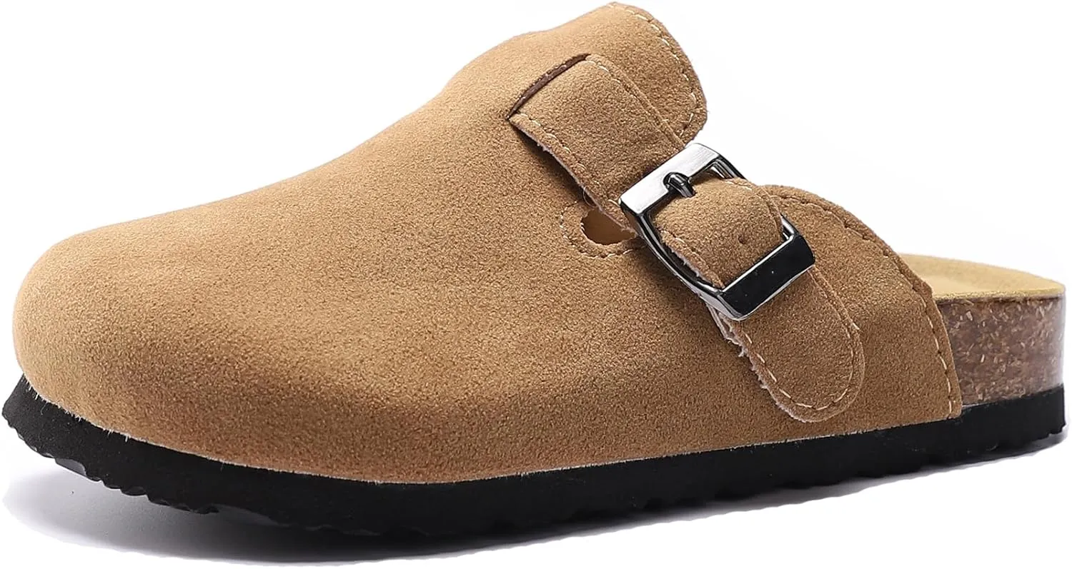 Toddler Suede Clogs Kids Cute Clogs Boys Girls Cork Sandals Adjustable Buckle Mules Indoor Outdoor Slip-on Slippers Potato Shoes