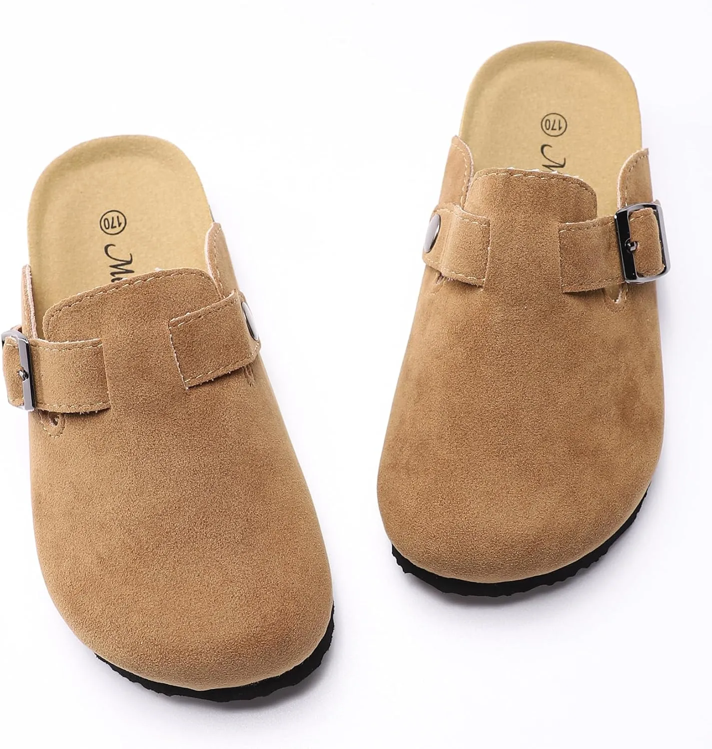 Toddler Suede Clogs Kids Cute Clogs Boys Girls Cork Sandals Adjustable Buckle Mules Indoor Outdoor Slip-on Slippers Potato Shoes