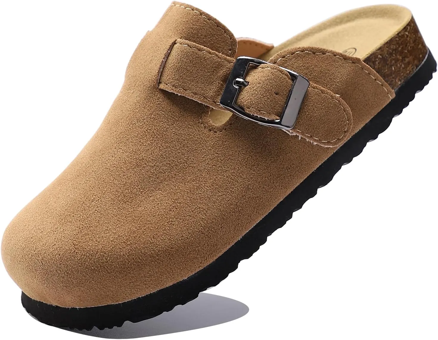 Toddler Suede Clogs Kids Cute Clogs Boys Girls Cork Sandals Adjustable Buckle Mules Indoor Outdoor Slip-on Slippers Potato Shoes
