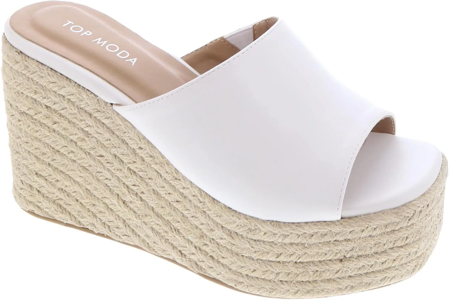 TOP Moda Women Open Toe High Wedge Jute Espadrille Slip on Slide Sandals