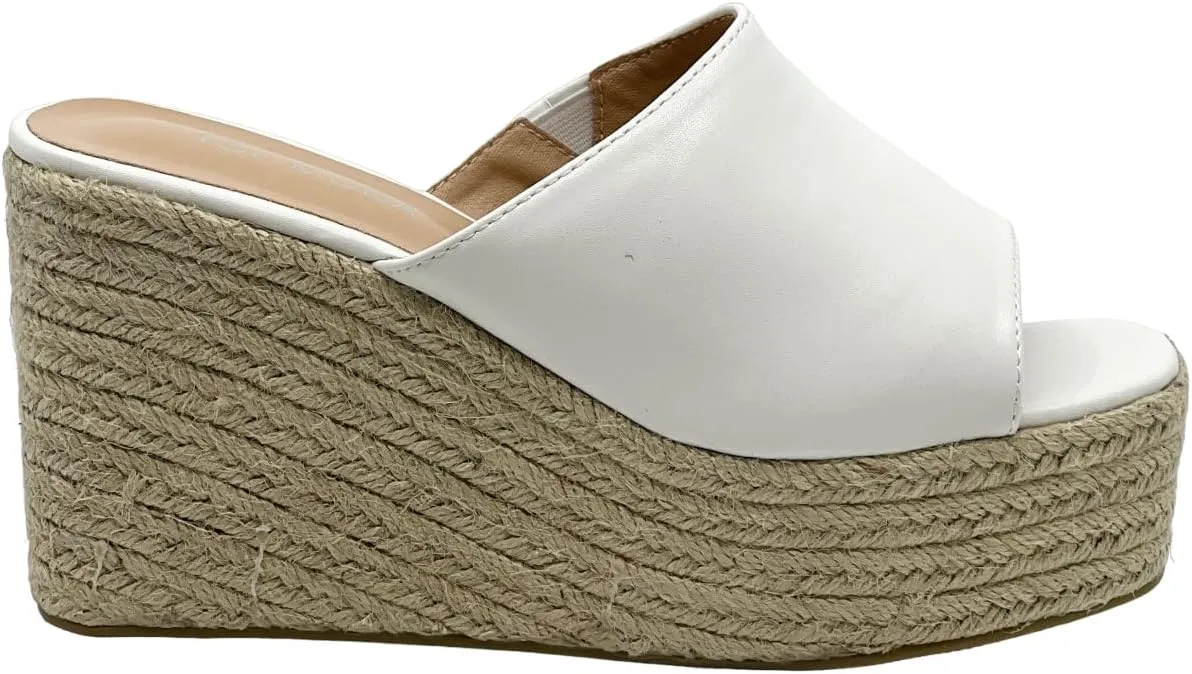 TOP Moda Women Open Toe High Wedge Jute Espadrille Slip on Slide Sandals