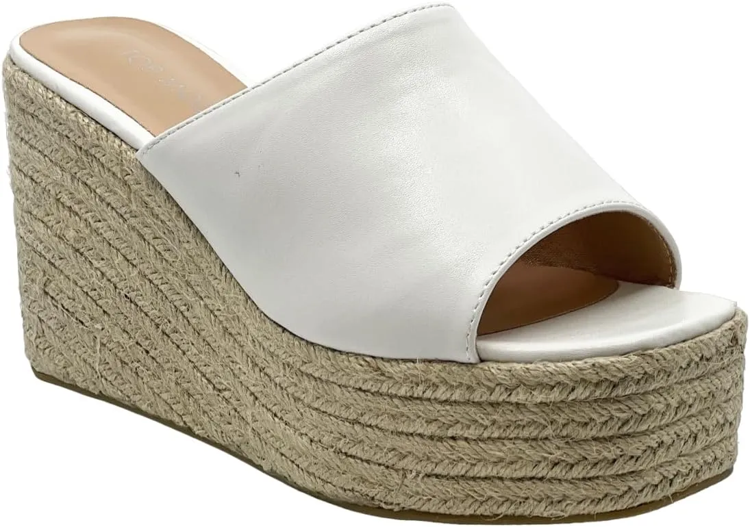 TOP Moda Women Open Toe High Wedge Jute Espadrille Slip on Slide Sandals