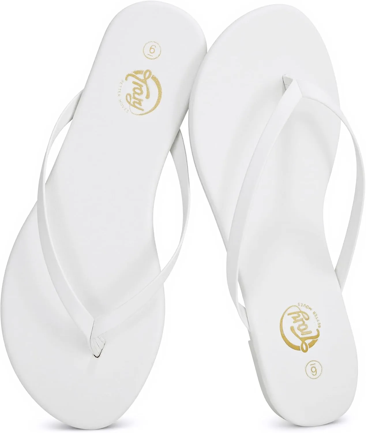 Trary Round Toe Memory Foam Sandals for Women, Vegan Leather Non-Slip Beach Pool Travel Flip Flops, Comfortable Summer Casual Shoes with 5mm Cushion