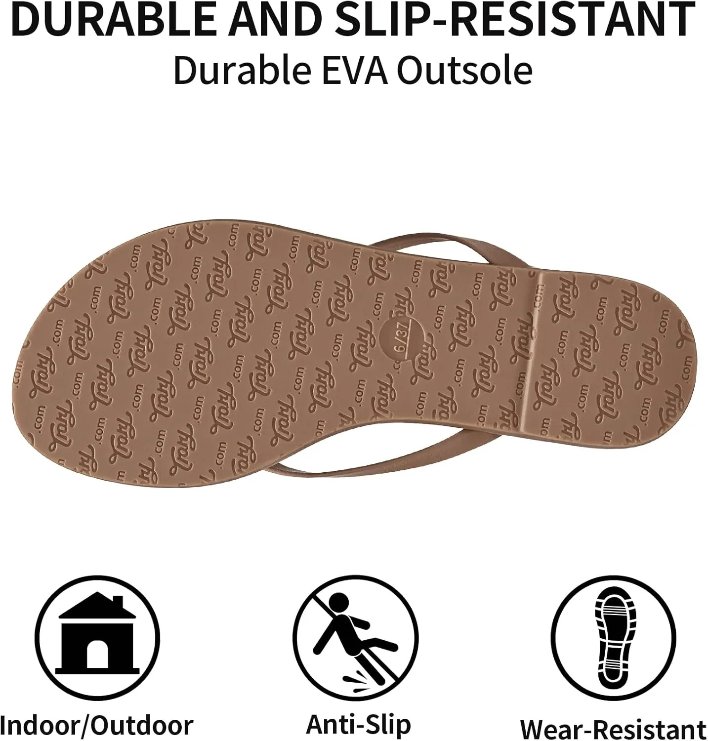Trary Round Toe Memory Foam Sandals for Women, Vegan Leather Non-Slip Beach Pool Travel Flip Flops, Comfortable Summer Casual Shoes with 5mm Cushion