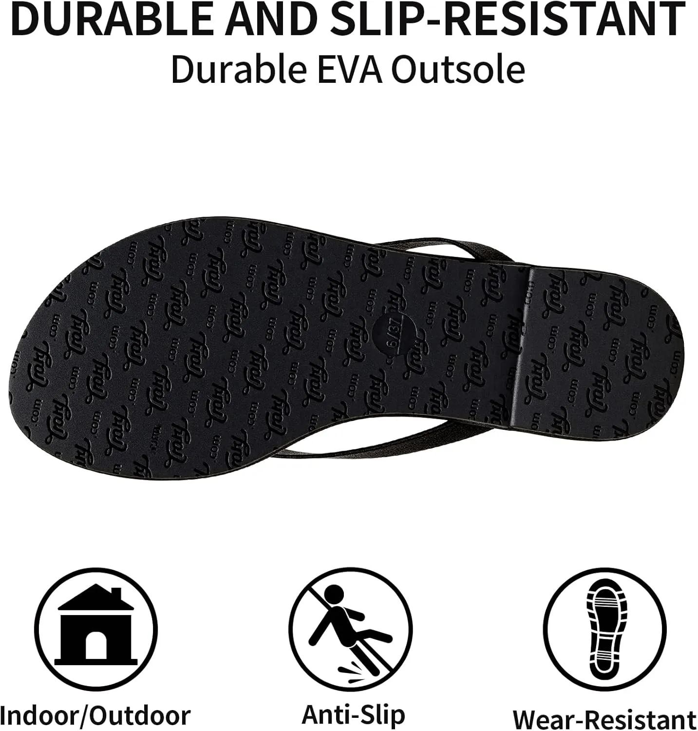 Trary Round Toe Memory Foam Sandals for Women, Vegan Leather Non-Slip Beach Pool Travel Flip Flops, Comfortable Summer Casual Shoes with 5mm Cushion