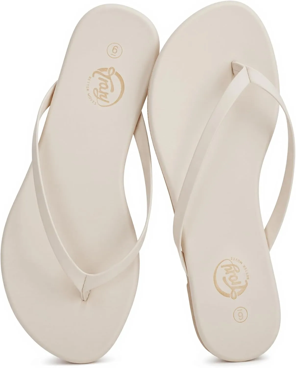 Trary Round Toe Memory Foam Sandals for Women, Vegan Leather Non-Slip Beach Pool Travel Flip Flops, Comfortable Summer Casual Shoes with 5mm Cushion