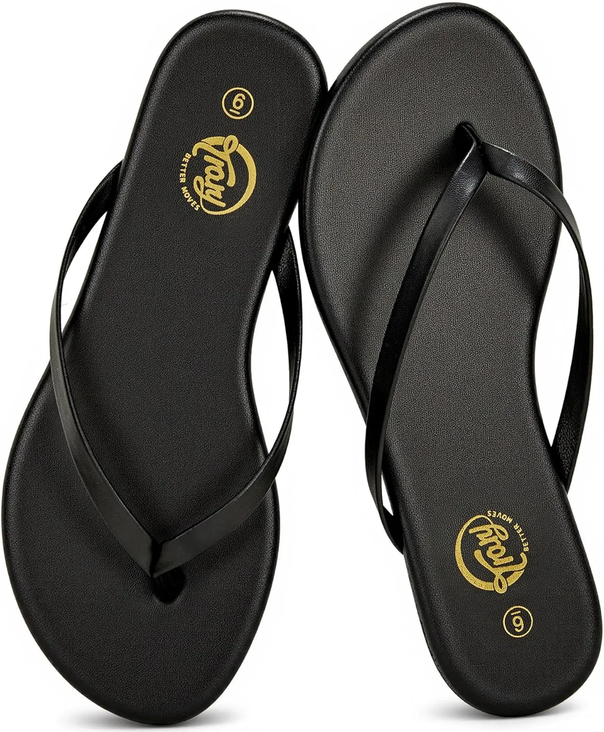 Trary Round Toe Memory Foam Sandals for Women, Vegan Leather Non-Slip Beach Pool Travel Flip Flops, Comfortable Summer Casual Shoes with 5mm Cushion