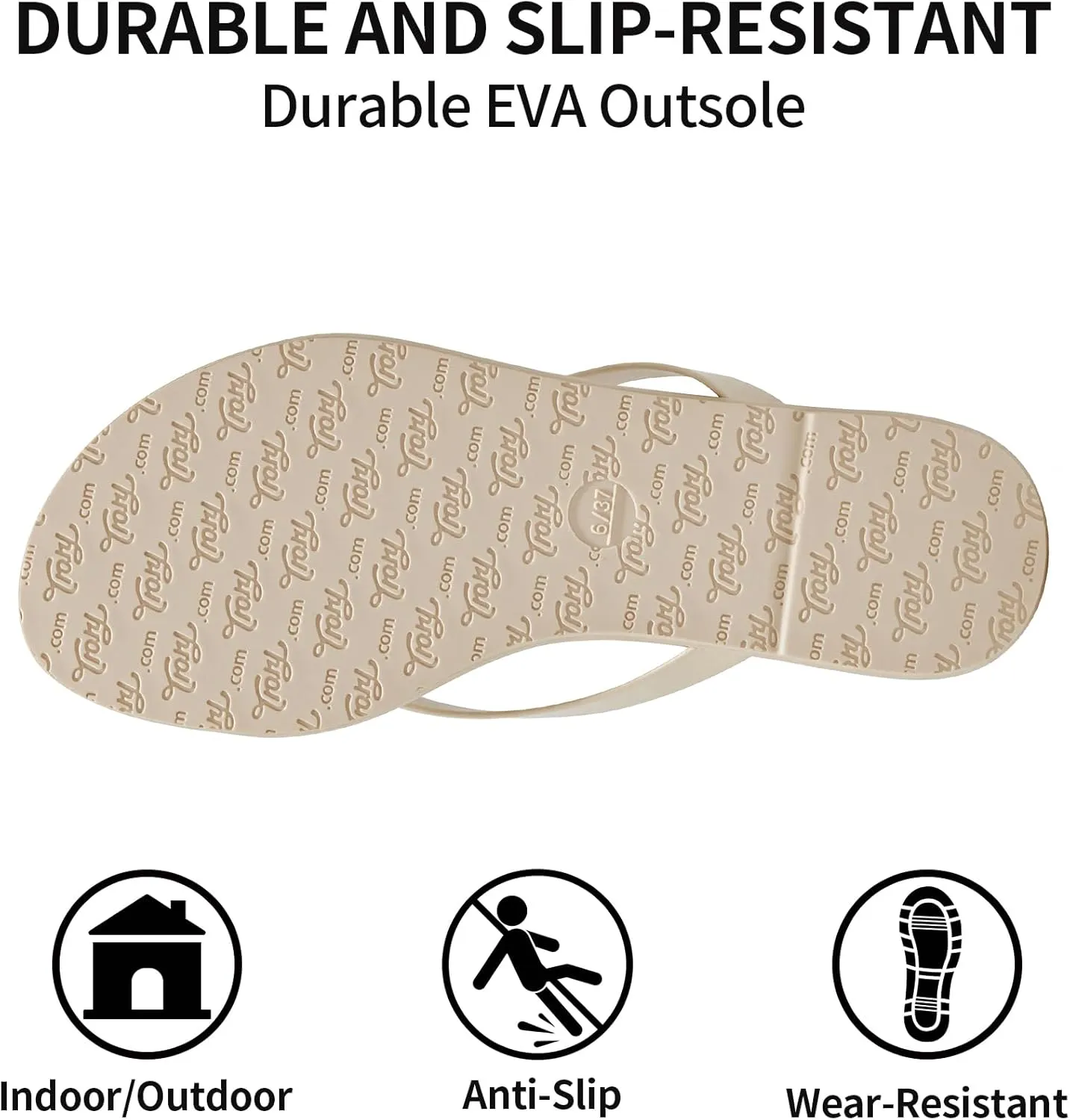 Trary Round Toe Memory Foam Sandals for Women, Vegan Leather Non-Slip Beach Pool Travel Flip Flops, Comfortable Summer Casual Shoes with 5mm Cushion