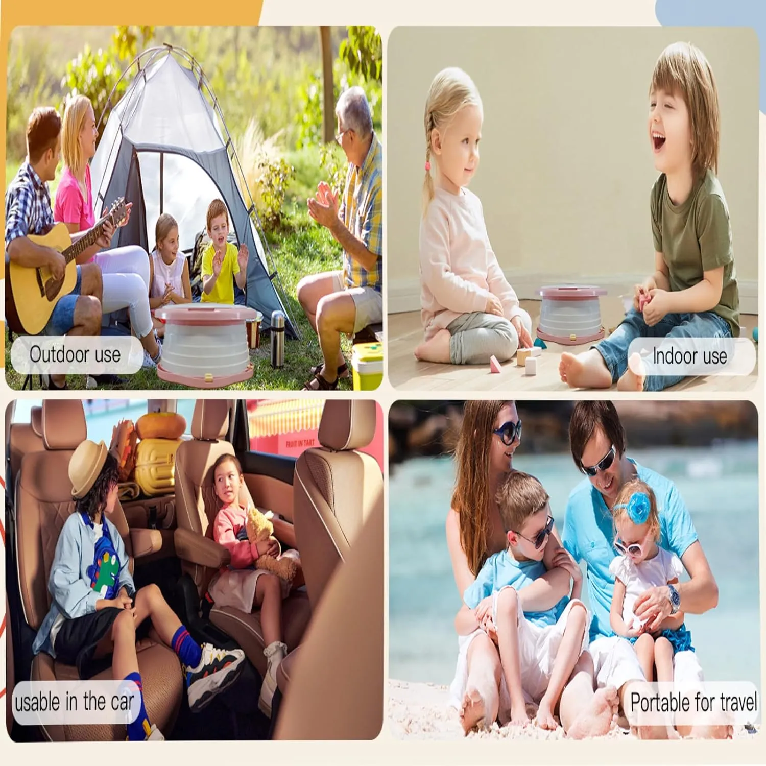 Travel Potty for Toddlers，Portable Potty Toddler ，Travel Foldable Potty ，for Travel，Camping，Park，Indoor/Outdoor,with 75 Disposable Bags，Cartoon Design, Children Will Like it More
