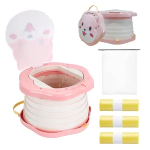 Travel Potty for Toddlers，Portable Potty Toddler ，Travel Foldable Potty ，for Travel，Camping，Park，Indoor/Outdoor,with 75 Disposable Bags，Cartoon Design, Children Will Like it More