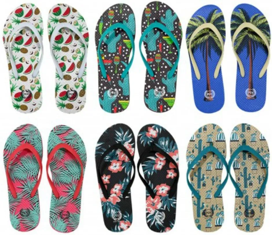 Trendy Tropical Print Flip Flops Desert Resort Travel Thong Sandal Slipper