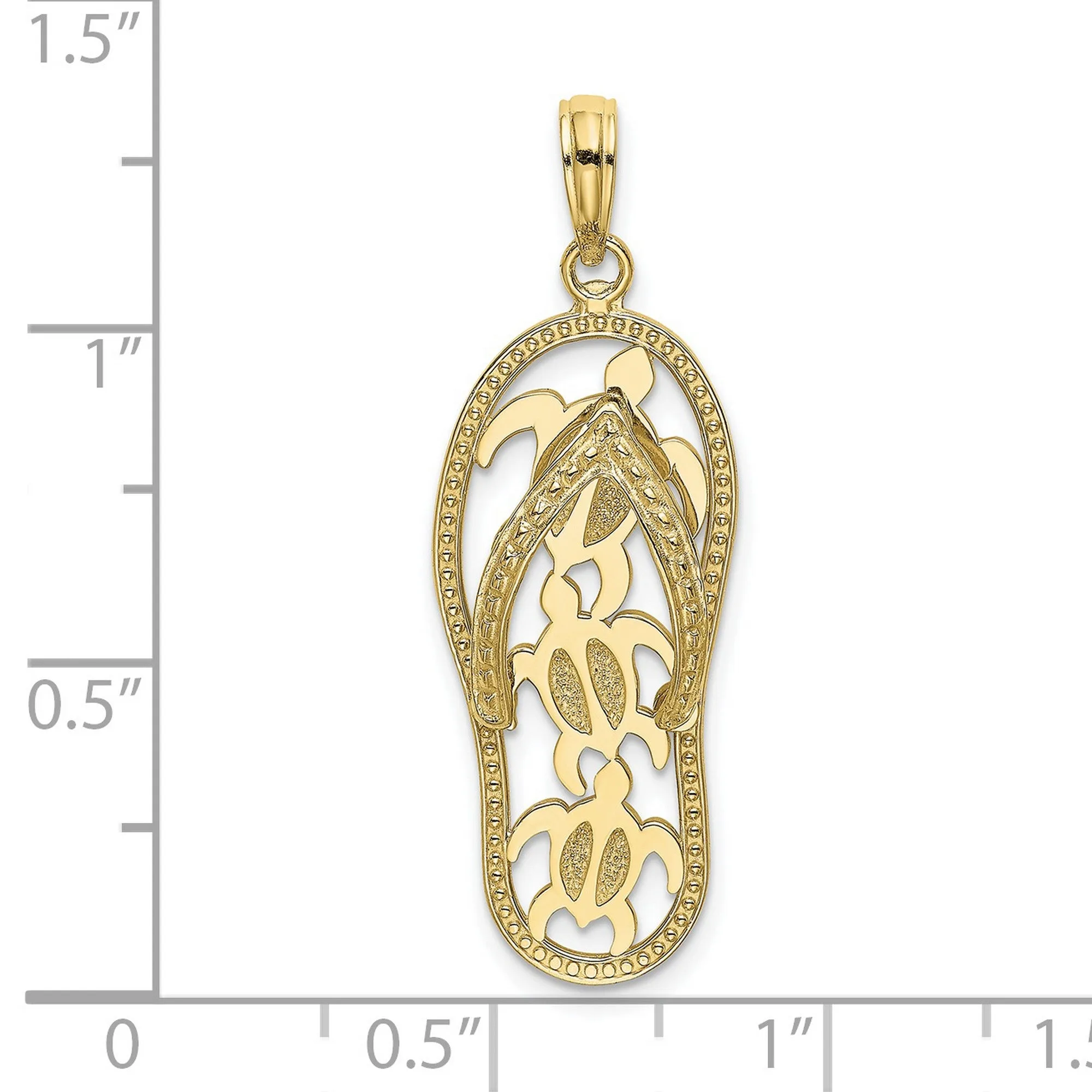 Triple Turtle Flip-Flop Charm Pendant in Real 10k Yellow Gold