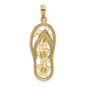 Triple Turtle Flip-Flop Charm Pendant in Real 10k Yellow Gold