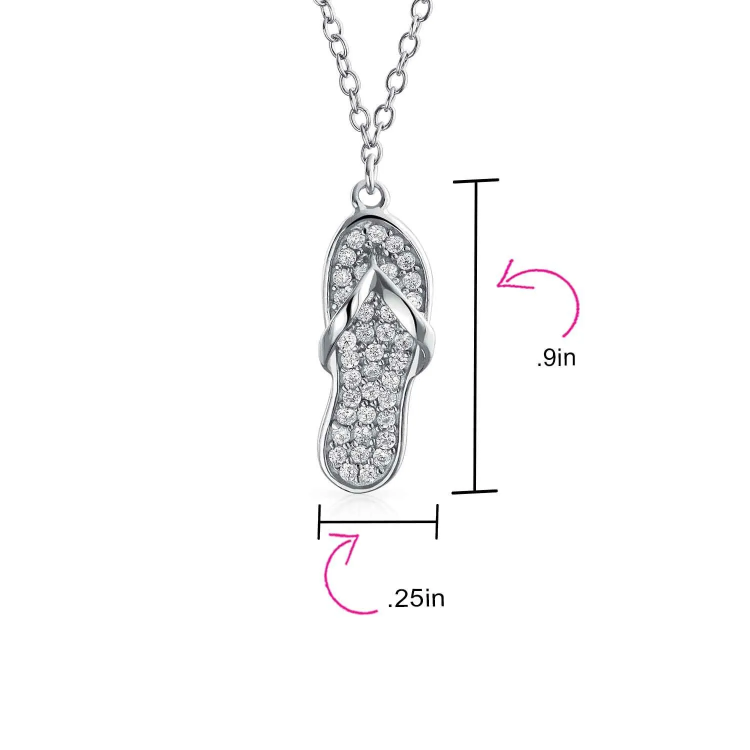 Tropical Nautical CZ Flip Flop Sandal Pendant Necklace 14K Gold Plated Silver