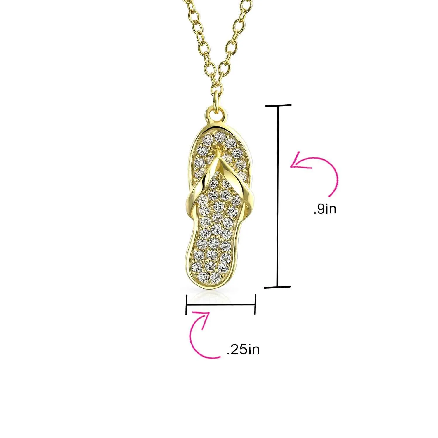 Tropical Nautical CZ Flip Flop Sandal Pendant Necklace 14K Gold Plated Silver