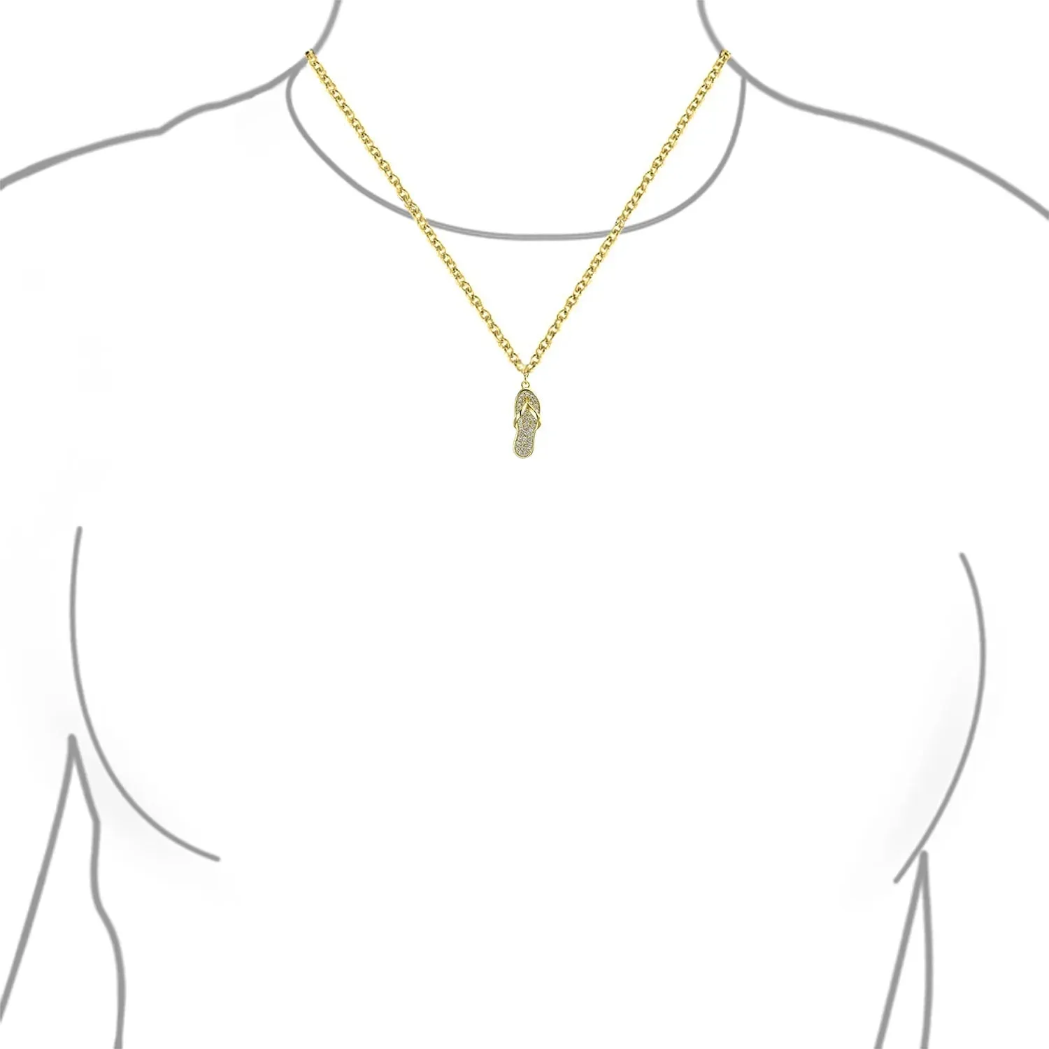 Tropical Nautical CZ Flip Flop Sandal Pendant Necklace 14K Gold Plated Silver