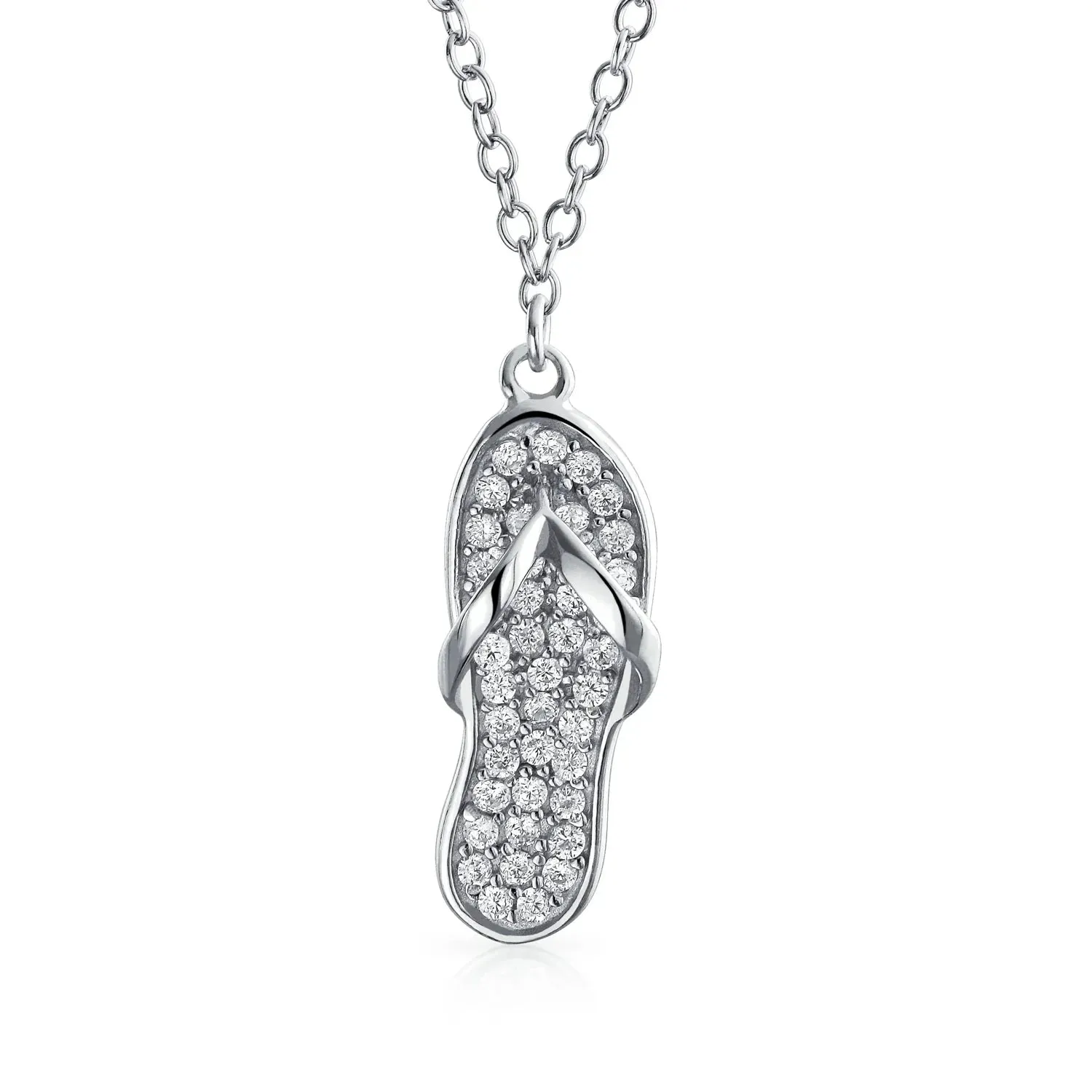 Tropical Nautical CZ Flip Flop Sandal Pendant Necklace 14K Gold Plated Silver