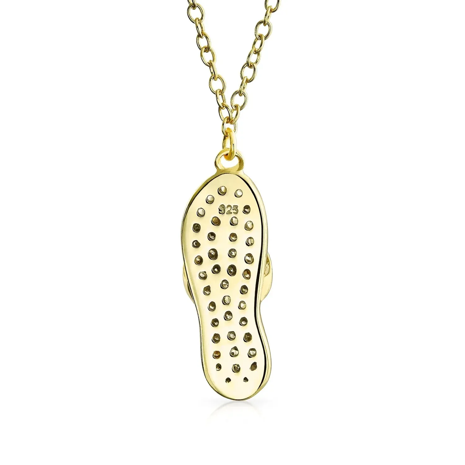 Tropical Nautical CZ Flip Flop Sandal Pendant Necklace 14K Gold Plated Silver