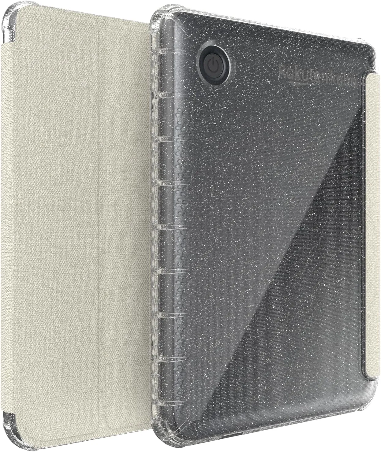 TUDIA SKN FLIP V2 Designed for Kobo Clara BW/Colour Case (2024) - [Enhanced Auto Wake/Sleep Technology] Shockproof Slim Transparent TPU Back with Textured Leather Trifold Cover - Glitter Beige