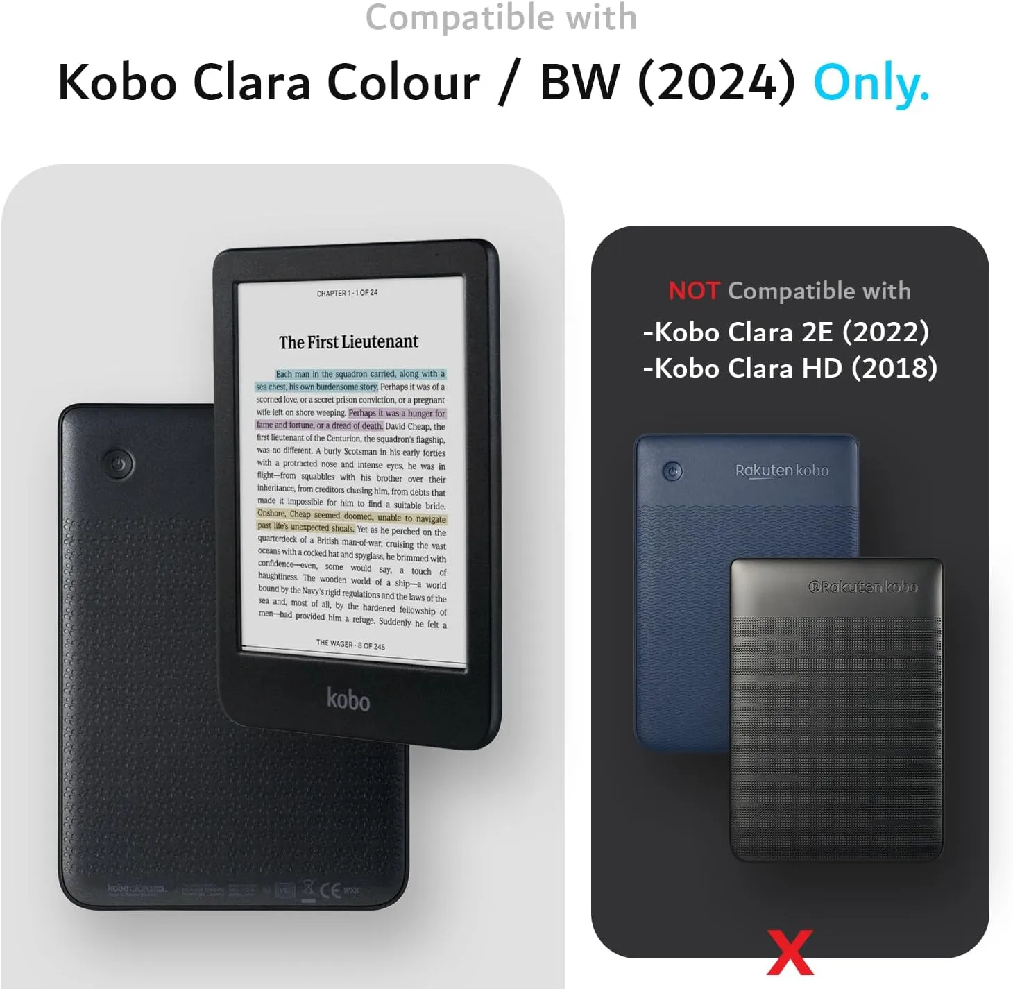 TUDIA SKN FLIP V2 Designed for Kobo Clara BW/Colour Case (2024) - [Enhanced Auto Wake/Sleep Technology] Shockproof Slim Transparent TPU Back with Textured Leather Trifold Cover - Glitter Beige