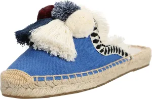 U-lite Women's Comfort Red Tassel & Fluffy Ball Embellishment Canvas Mule Shoes Espadrilles