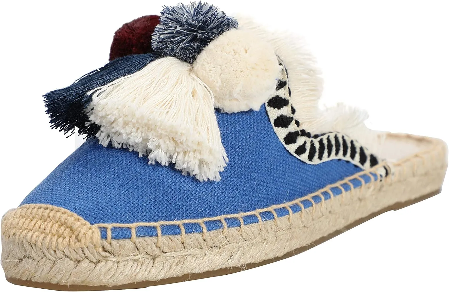 U-lite Women's Comfort Red Tassel & Fluffy Ball Embellishment Canvas Mule Shoes Espadrilles