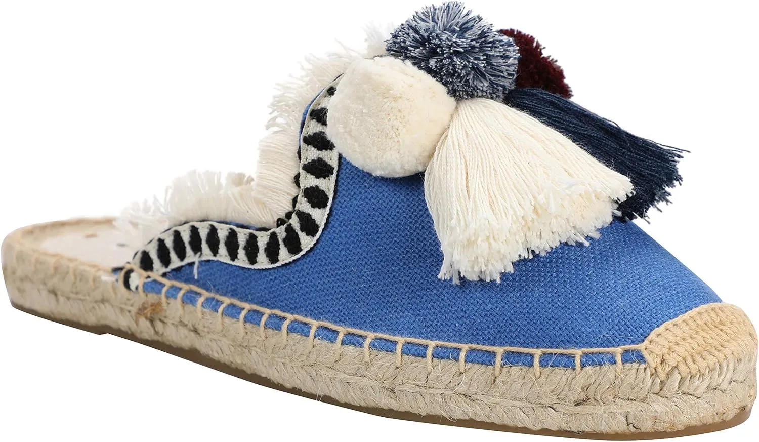 U-lite Women's Comfort Red Tassel & Fluffy Ball Embellishment Canvas Mule Shoes Espadrilles