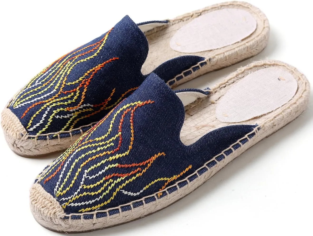 U-lite Women's Stylish Embroidery Flat Espadrilles Fancy Mule