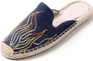 U-lite Women's Stylish Embroidery Flat Espadrilles Fancy Mule