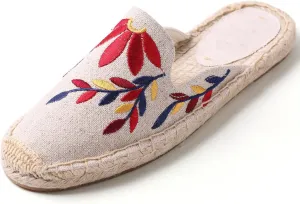 U-lite Women's Stylish Embroidery Leaf Flat Espadrilles Beige Colorful Leaf8