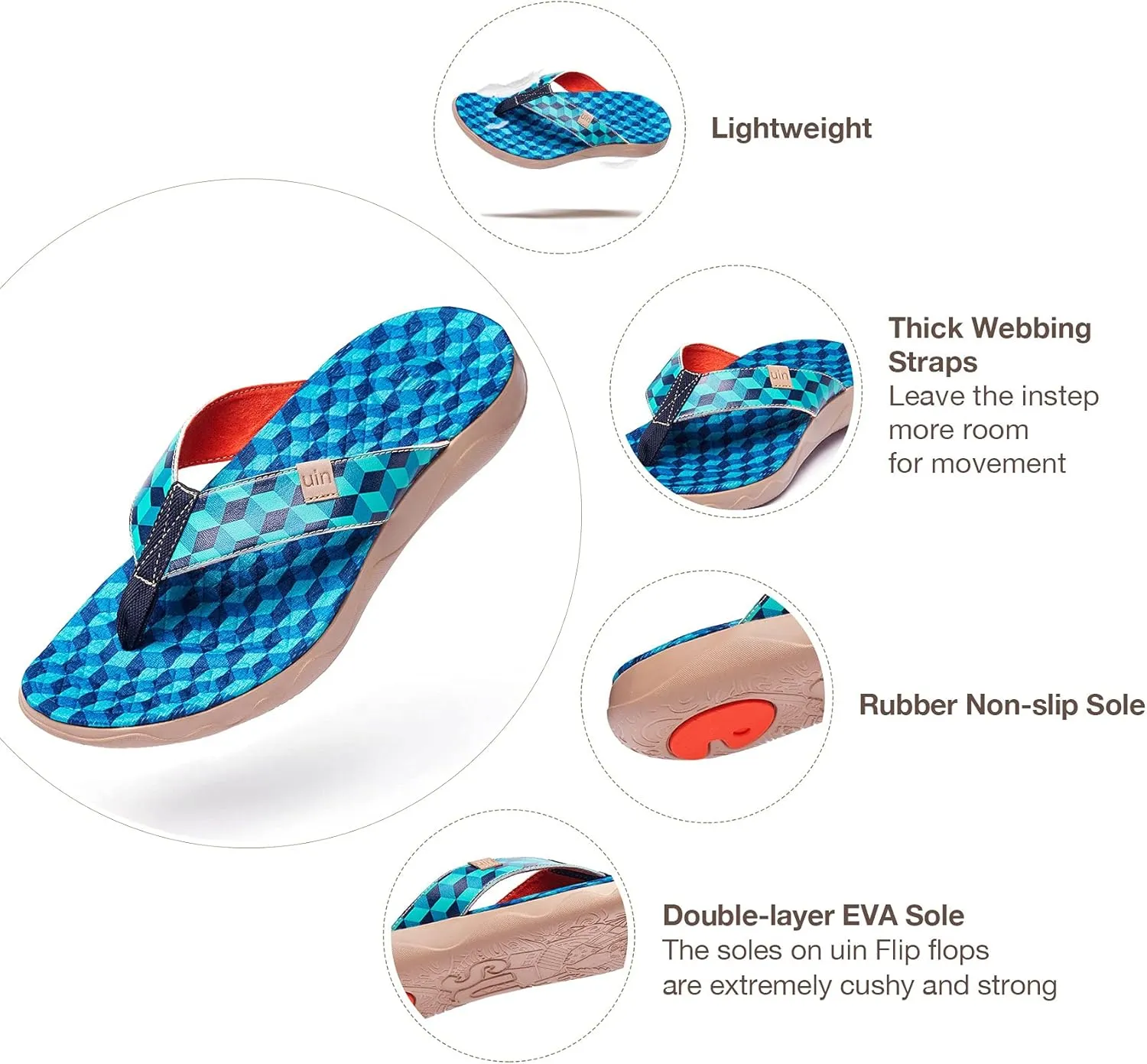 UIN Men's Flip Flops Thong Sandals Beach Summer Casual Art Painted Travel Comfort Slippers