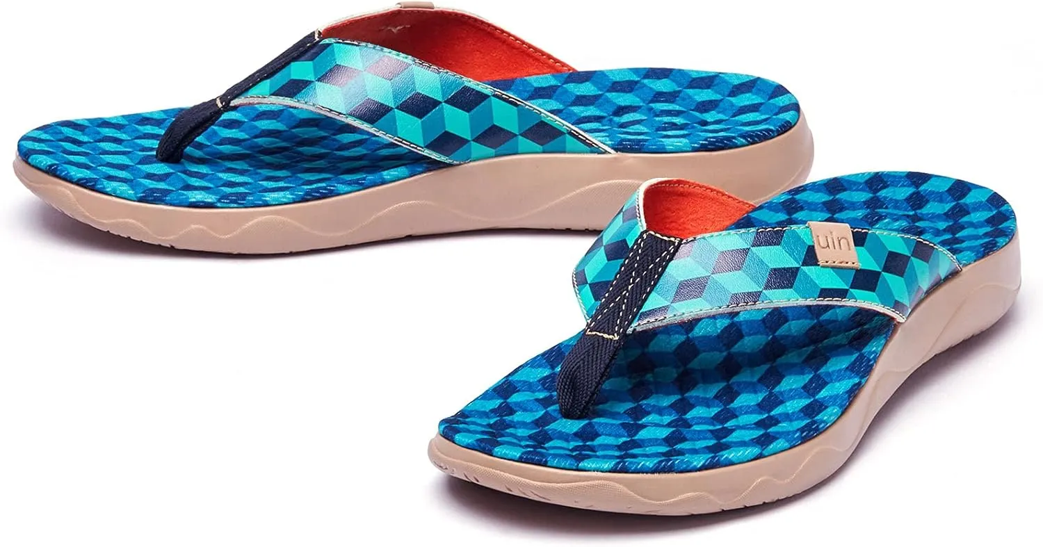 UIN Men's Flip Flops Thong Sandals Beach Summer Casual Art Painted Travel Comfort Slippers