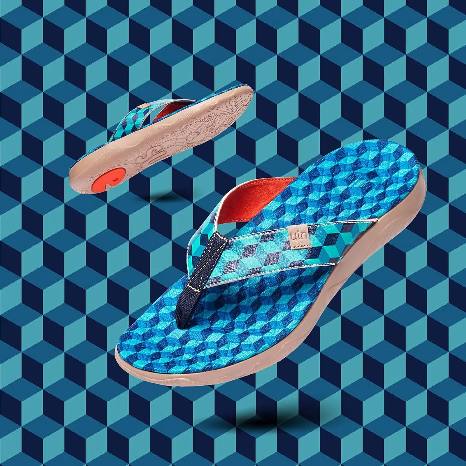 UIN Men's Flip Flops Thong Sandals Beach Summer Casual Art Painted Travel Comfort Slippers