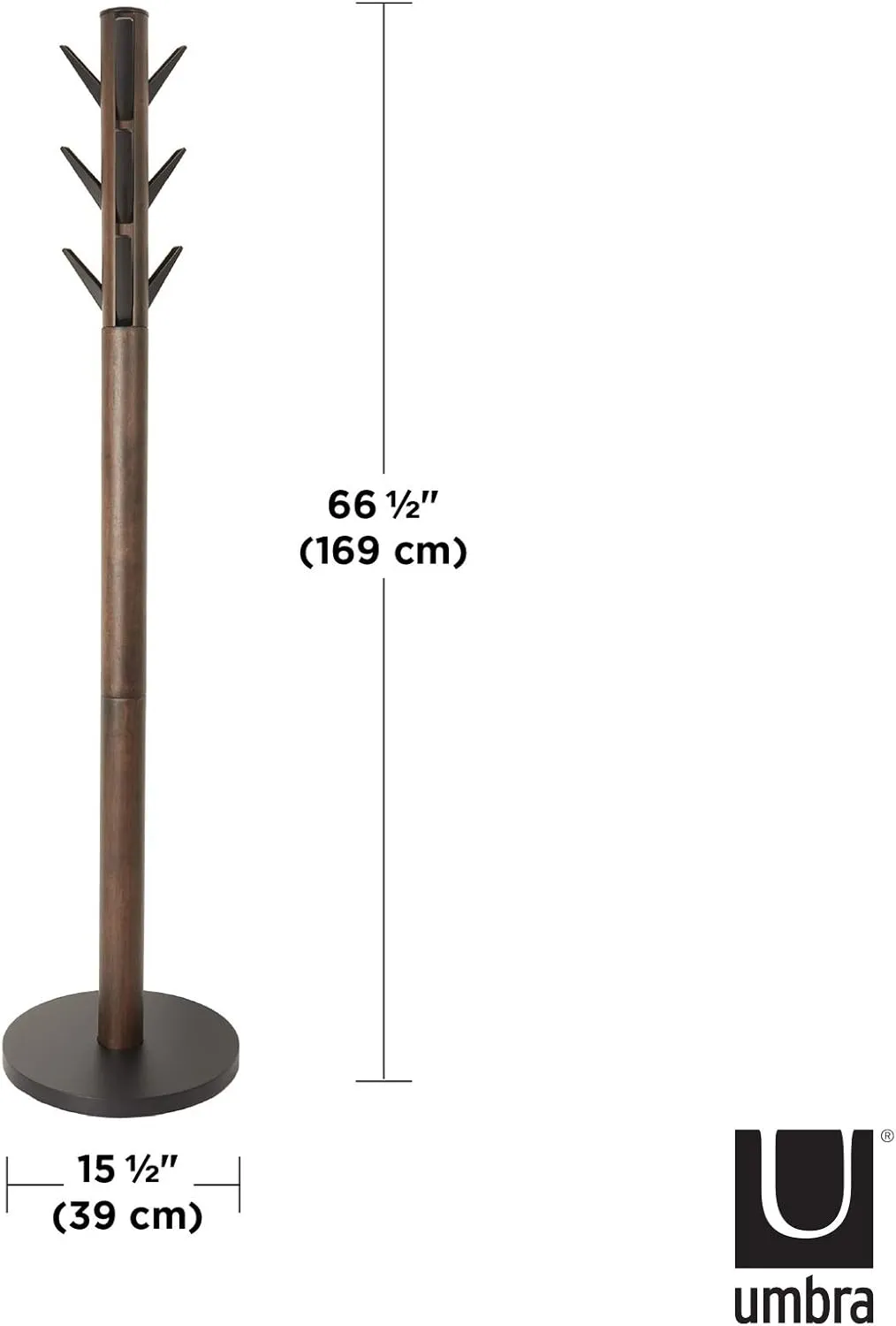 Umbra Flapper Coat Rack, Clothing Hanger, Umbrella Holder, and Hat Organizer, Great for Entryway, Black/Walnut (320361-048)
